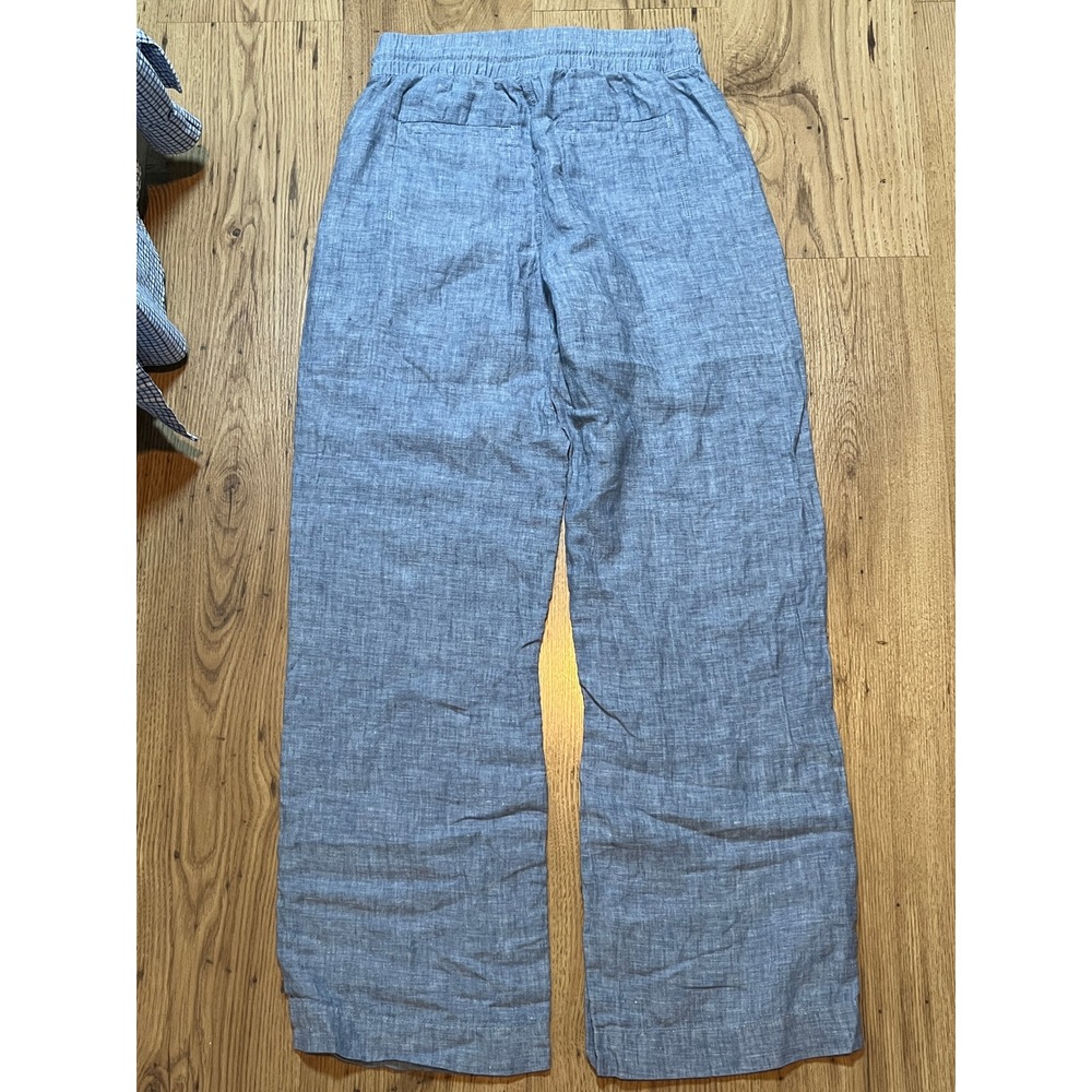 Athleta Linen Pants Women Size 0 Blue Wide Leg Elastic Waist Drawstring Pull On - Picture 5 of 12